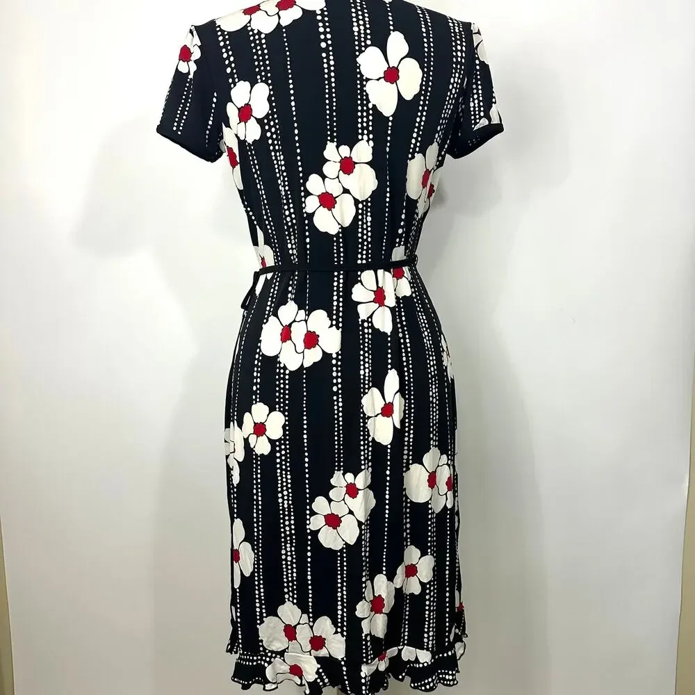 Merona Midi Wrap Dress Floral and Ruffle Detail Medium